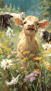 Springtime Joy in the Eyes of a Little Calf