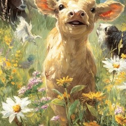 Springtime Joy in the Eyes of a Little Calf