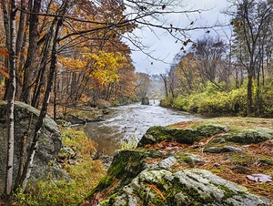 Echoes of Autumn on the Paper Mill Trail - Maine River Wall Art