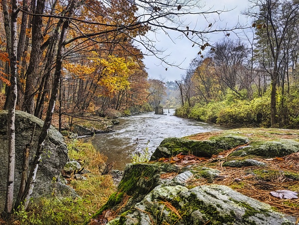 Echoes of Autumn on the Paper Mill Trail - Maine River Wall Art Print