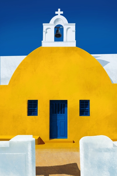 Mellow Yellow Chapel - Santorini  Greece by Cosmic Soup