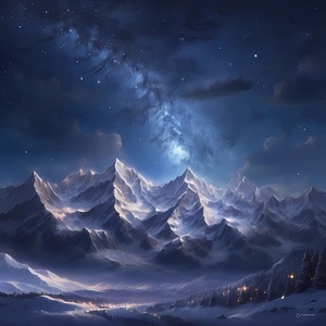  Starry Sky Above SnowCapped Mountains 