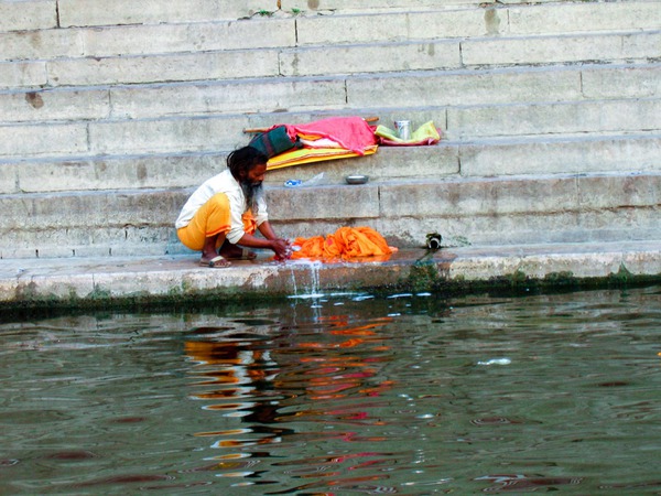 Man Bathing Ganges River Print