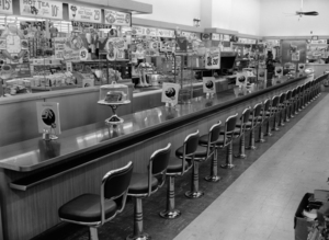1950-1960s Interior Of Lunch Counter With Stools 172428