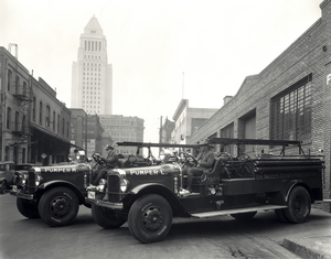 1920-1930s FIRE TRUCKS IN FRONT OF LA CITY HALL CA 176961