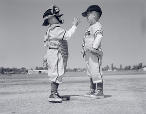 1960s LITTLE LEAGUE PITCHER ARGUING WITH CATCHER 177897