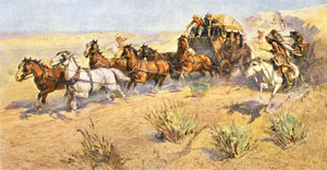 1860s STAGE COACH ATTACKED BY WEST NATIVE A.I 183600