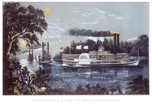 ROUNDING A BEND ON MS RIVER - CURRIER & IVES 1866 189259