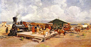 1870s UNION PACIFIC TRAIN AT STATION IN WESTERN KS 189432