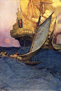 PIRATE SHIP ATTACKING SPANISH GALLEON WEST INDIES 189446