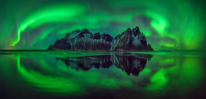 Reflection of Aurora Borealis Stokksnes Iceland 204397