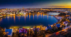 Drone shot Twilight in Reykjavik Iceland 238864