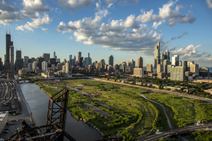 Downtown Chicago drone shot Chicago Illinois US 246279