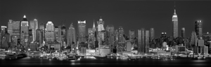 B&W West side skyline at night New York City USA 89434