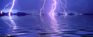 Panoramic of lightning over the sea at night 91469