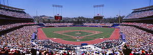 Spectators watching Dodgers vs Angels baseball match Dodger Stadium LA California 98308