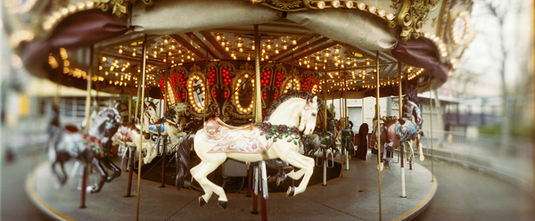 Carousel horses in amusement park Seattle Center Queen Anne Hill Washington USA 120959 Print