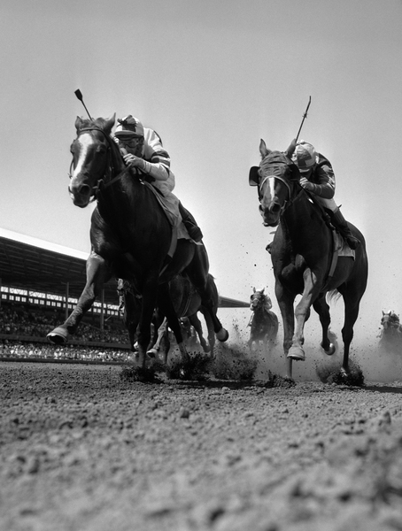 1960s LOW-ANGLE VIEW HORSE RACE W 2 RACE LEADERS 172425 by Panoramic Images