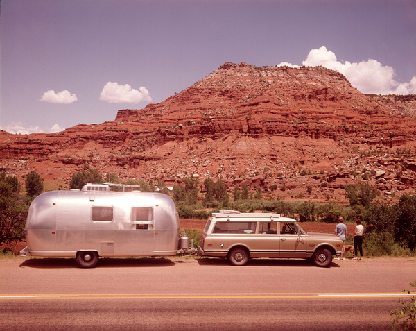 1970s TOURISTS LOOKING AT MESA FORMATION N MEX HWY 185099 Print
