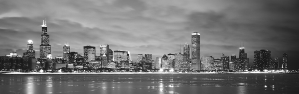 B&W Skyline Reflection Lake Mich Chicago IL US 79447 Print