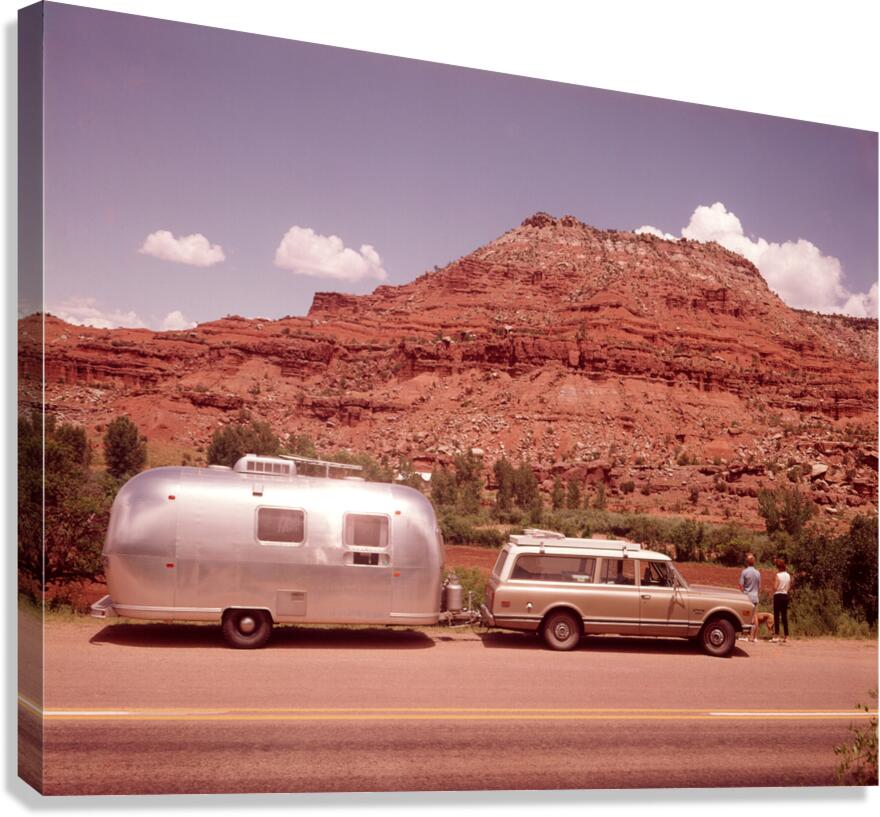 1970s TOURISTS LOOKING AT MESA FORMATION N MEX HWY 185099 Canvas Print