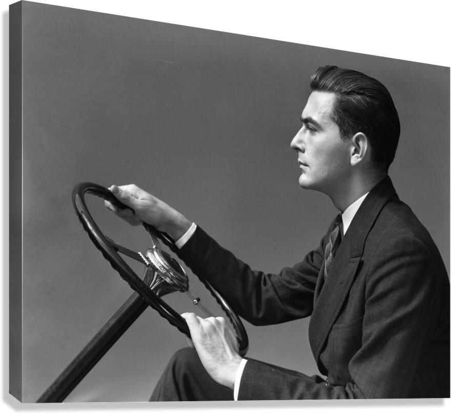 1930s-40s MAN WEARING SUIT AND TIE DRIVING 194394 Canvas Print