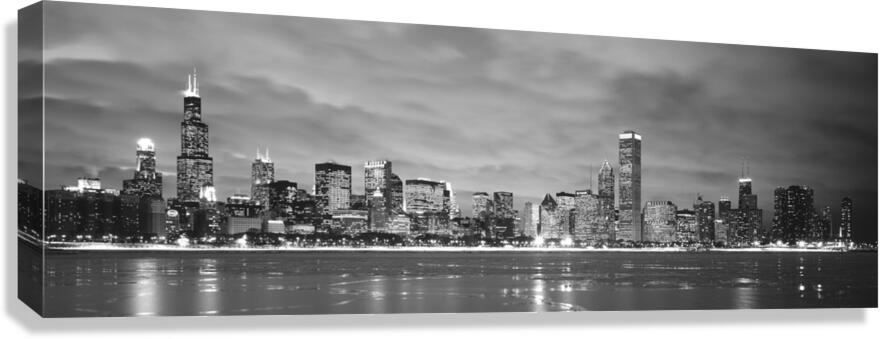 B&W Skyline Reflection Lake Mich Chicago IL US 79447 Canvas Print