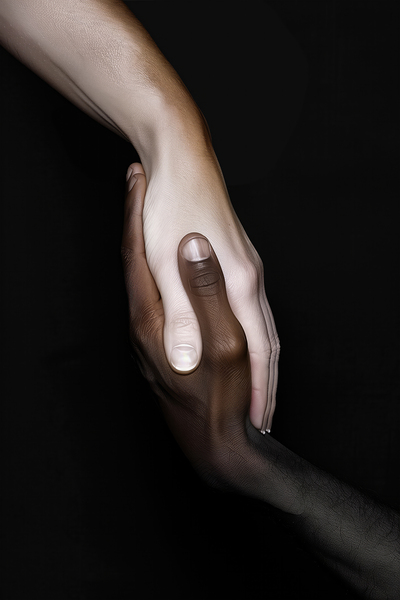 Black and white hands entwined by iRT