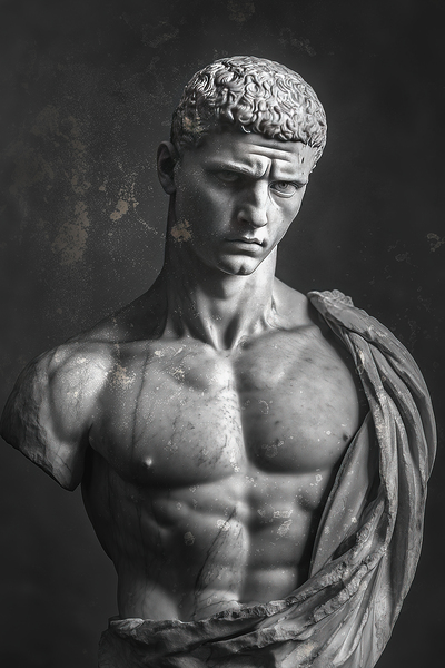 Roman-style marble bust of a muscular athlete by iRT