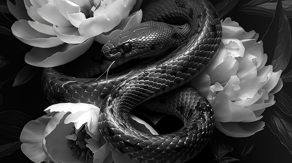 Black snake and white flowers by iRT