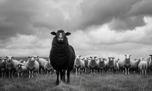 Black sheep in the middle of a white flock by iRT