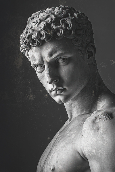 Roman-style marble bust of a muscular athlete by iRT