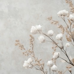Light gray background delicate cotton flowers.