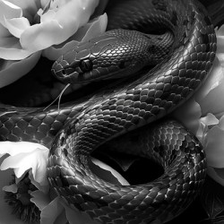 Black snake and white flowers