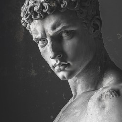 Roman-style marble bust of a muscular athlete