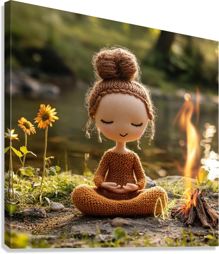 Stillness by the Fire: The Knitted Soul  Canvas Print