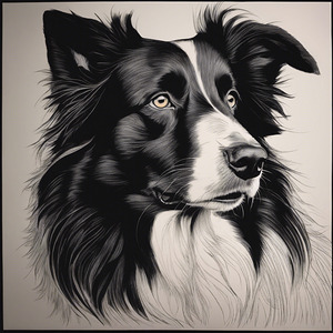  line pencil drawing boder collie silhouette
