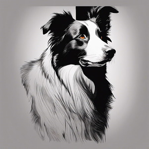  line pencil drawing boder collie silhouette