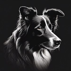 line pencil drawing boder collie silhouette