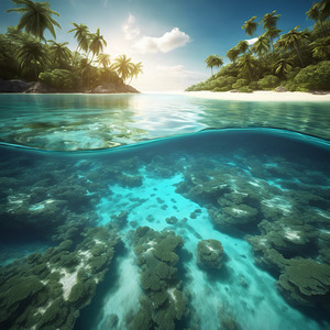 tropical island with glowing lagoons wide