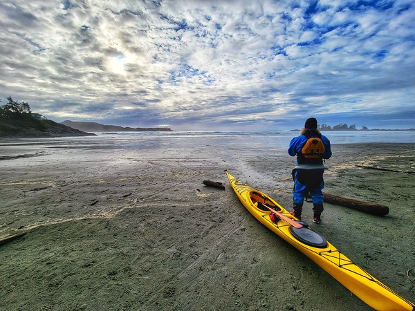 Tofino Ocean Kayaker on Beach by Adam Copp
