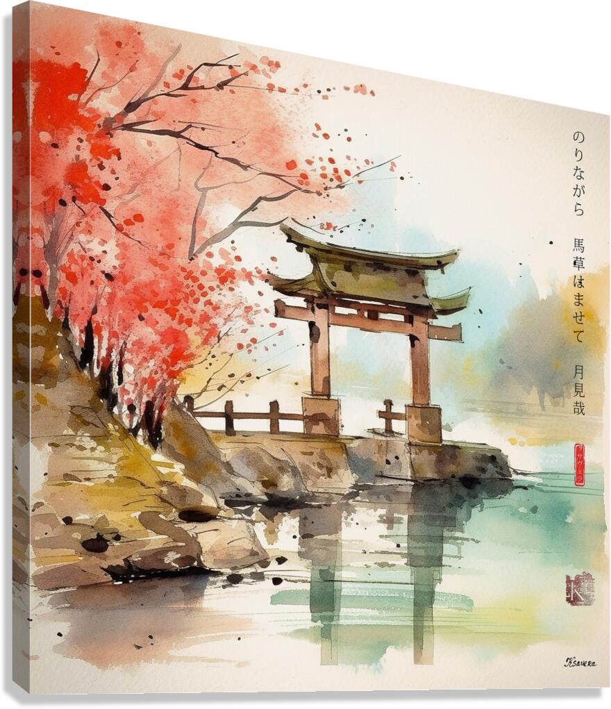 Japanese Shinto Shrine Gate Torii River Landscape Rain