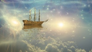 Sailing ship sails through the stars