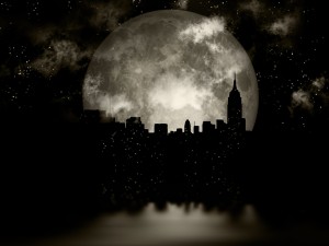 Full moon night city