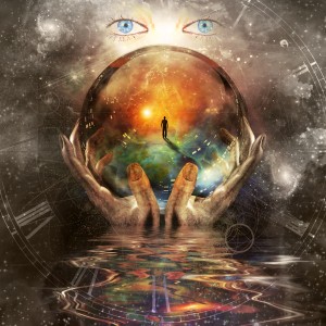 Crystal sphere in Gods hands - Surreal art 