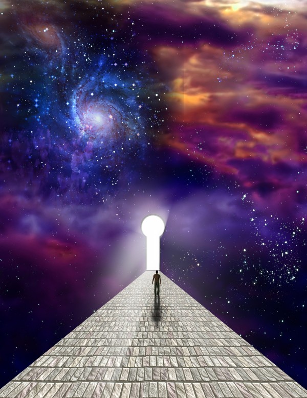 Man before keyhole Print