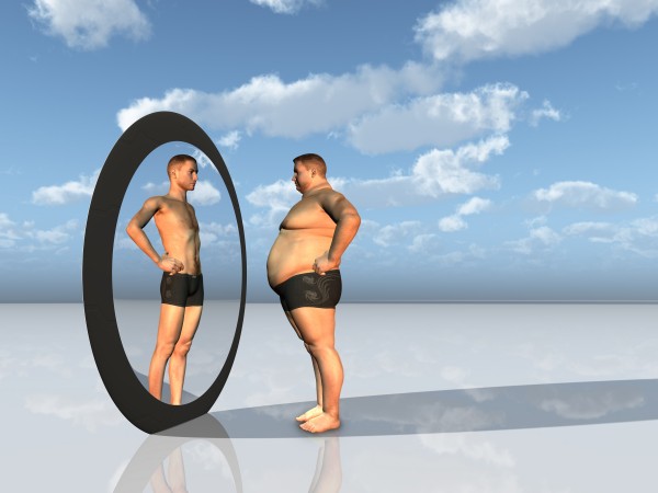 Man sees other self in mirror by Bruce Rolff