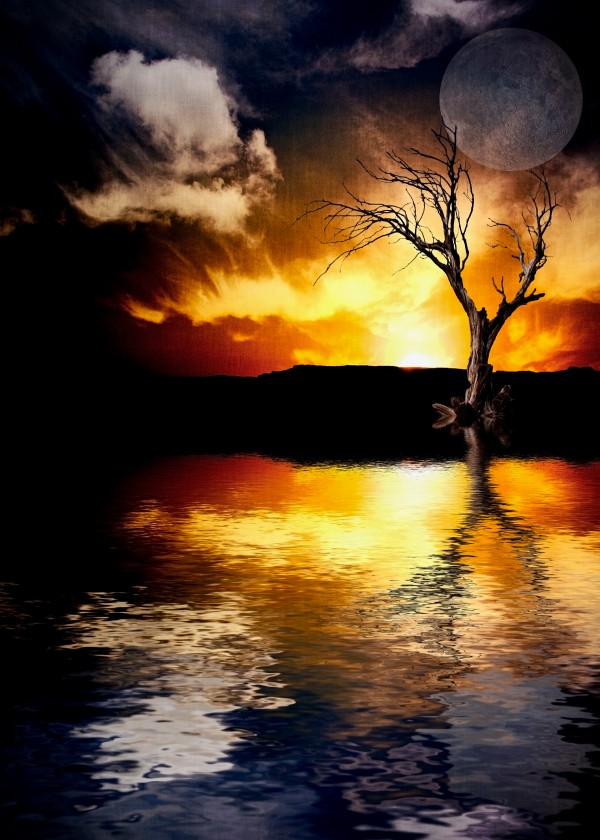 Dramatic Sunset Over Calm Lake Print