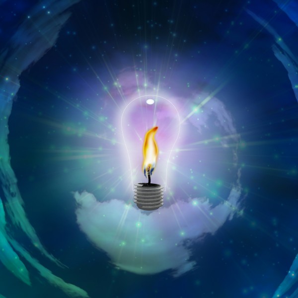 Light Bulb with Flame Print