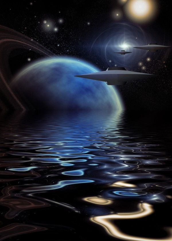 Spacecrafts Over Alien Sea Print